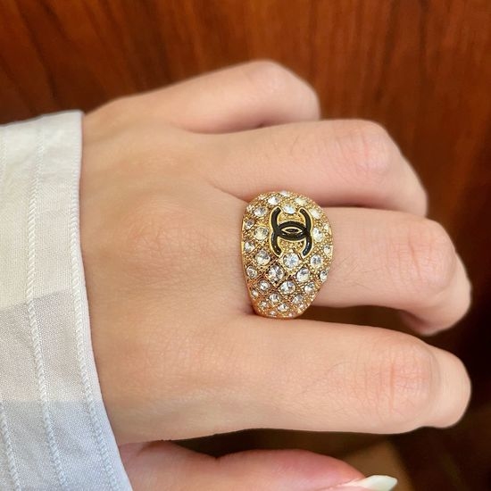 Chanel Crystal Inlaid Letter Stackable Ring