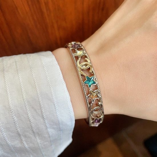 Chanel Sparkling Double Letter Bangle Bracelet