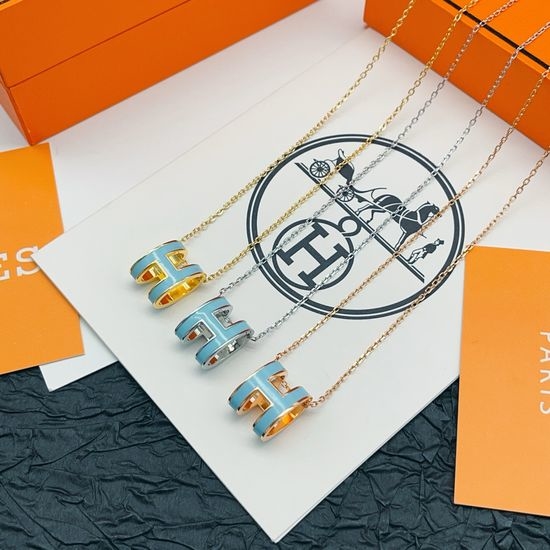 Hermes Light Blue Enamel Large Necklace