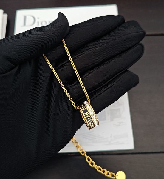 Christian Dior CD Square Diamond Black Enamel Ring Necklace