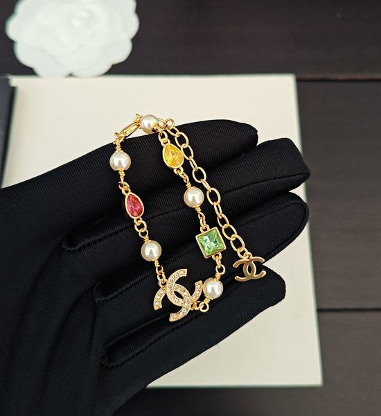 Chanel Colored Diamond Brass Charm Bracelet