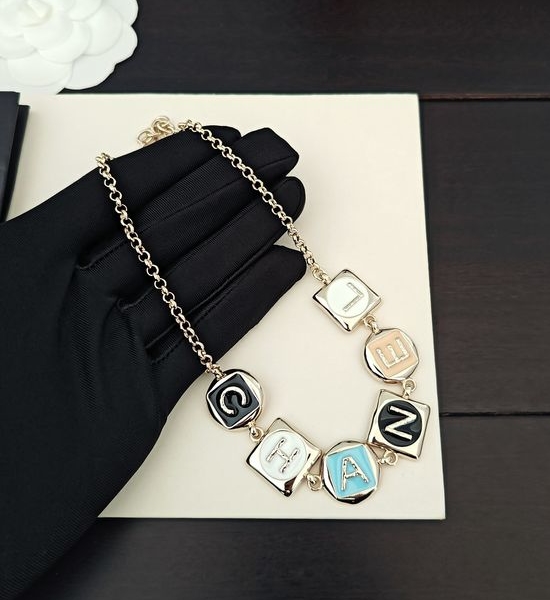 Chanel Multicolor Letter Charm Necklace in Brass