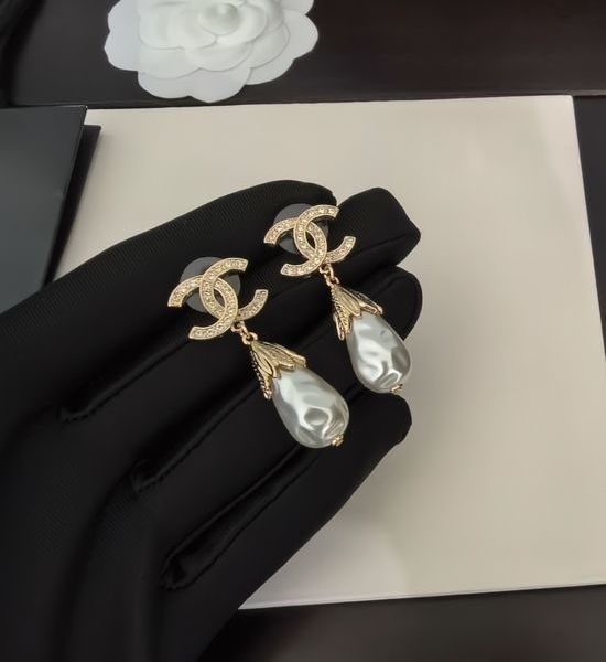 Chanel Irregular Pearl Stud Earrings Brass