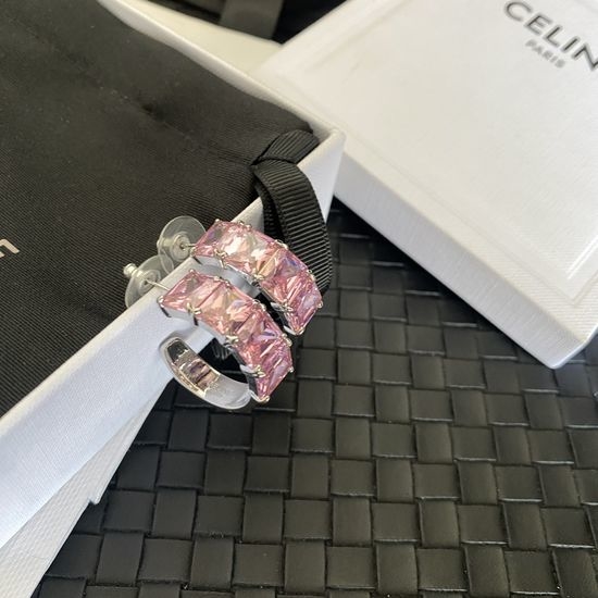 Celine Pink Crystal Round Stud Earrings