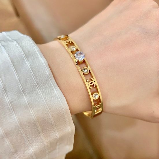 Chanel Hollow Carved Diamond Inlaid Bracelet
