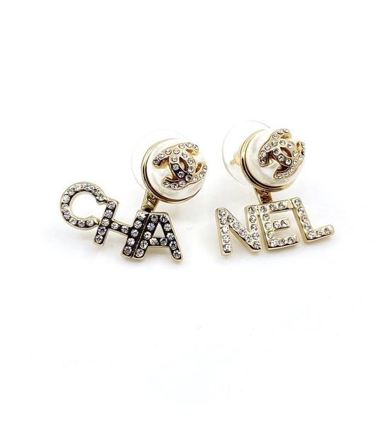 Chanel Letter Drop Earrings Classic Brass Jewelry