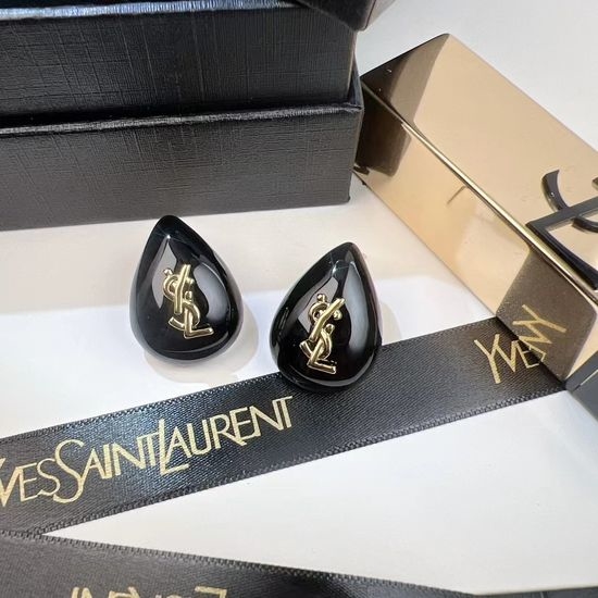 Yves Saint Laurent YSL Teardrop Letter Pearl Stud Earrings