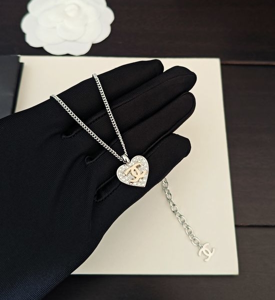 Chanel Pave Diamond Heart Shape Necklace