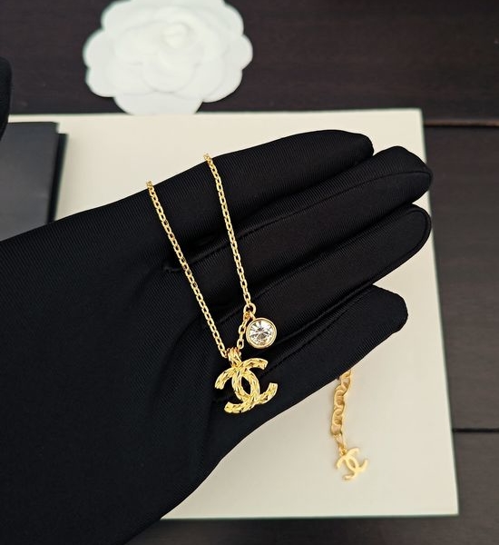 Chanel Plaid Rhinestone Pendant Necklace