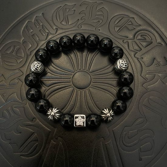 Chrome Hearts Vintage Black Agate Beaded Bracelet
