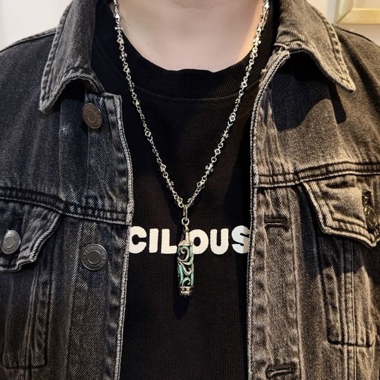 Chrome Hearts Green Diamond Cross Flower Necklace