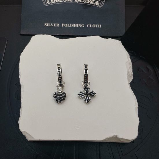 Chrome Hearts Cross Inlaid Black Diamond AB Style Earrings