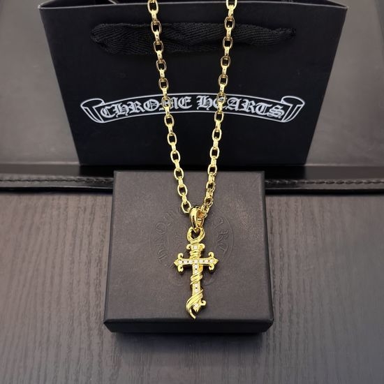 Chrome Hearts Diamond Cross Pendant Necklace Retro Finished Design