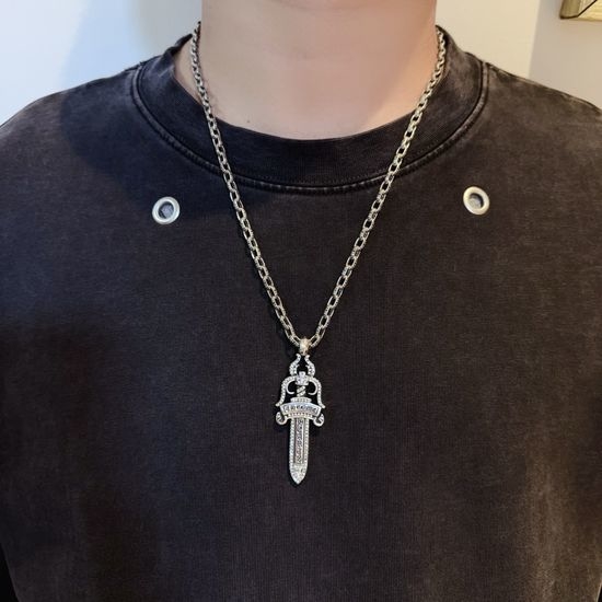 Chrome Hearts Vintage Full Diamond Sword Pendant Necklace