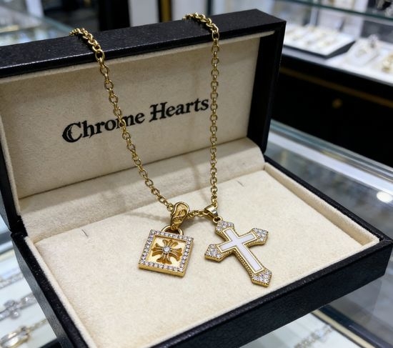 Chrome Hearts Gold Square Cross Pendant Necklace