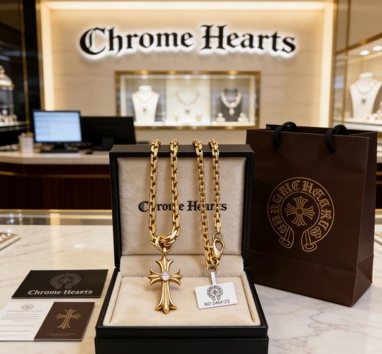 Chrome Hearts Diamond Cross Pendant Thick Chain Necklace