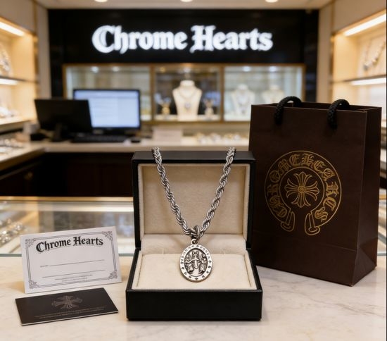 Chrome Hearts Engraved Medallion Twist Chain Necklace