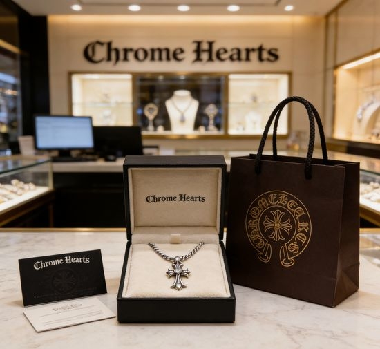 Chrome Hearts Diamond Cross Pendant Vintage Silver Necklace