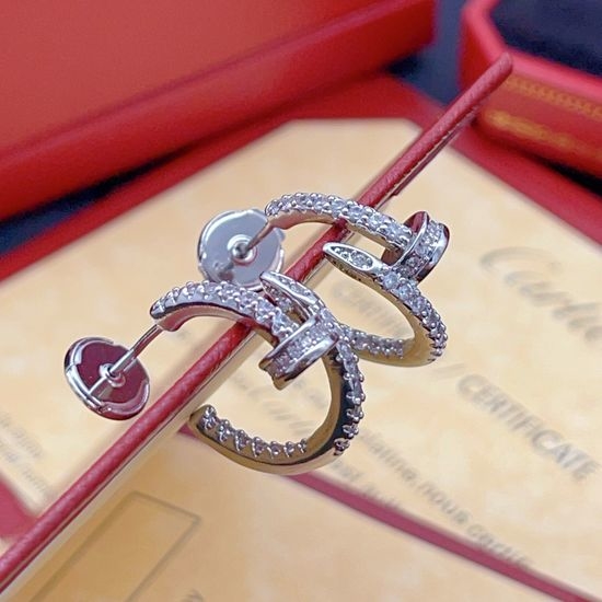Cartier Diamond Nail Stud Silver Earrings