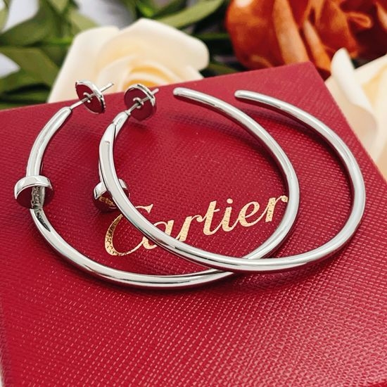 Cartier Silver Nail Shape Hoop Earrings