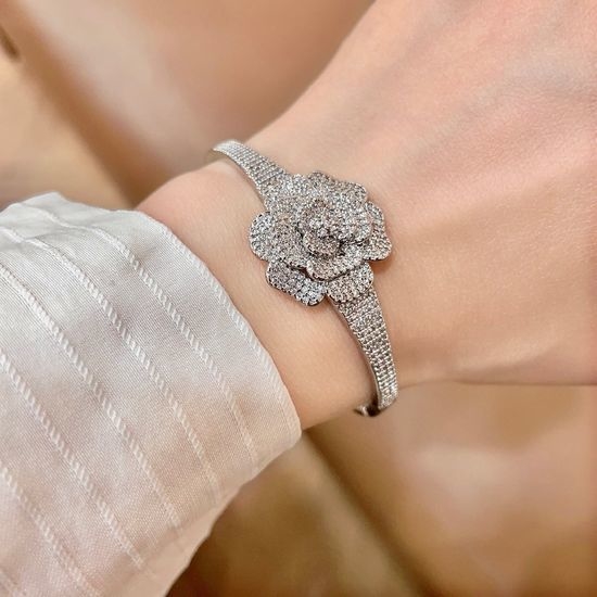 Chanel Camellia Decor Shiny Bangle Bracelet