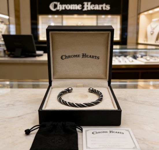 Chrome Hearts Twisted Textured Open Silver Bangle
