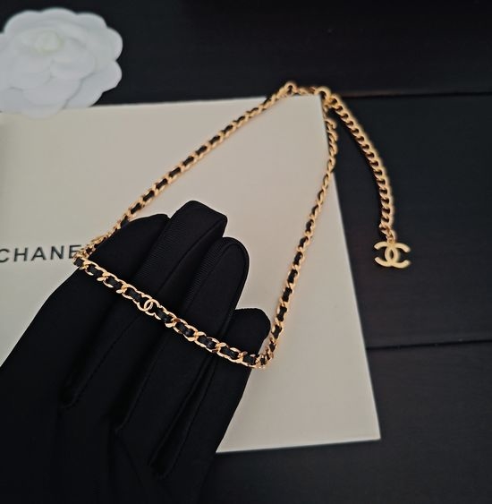 Chanel Black Leather CC Pendant Necklace
