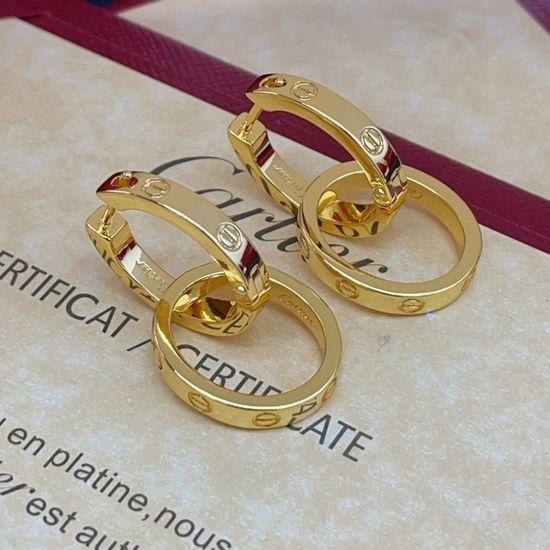 Cartier Golden Double Ring Earrings, Elegant Style