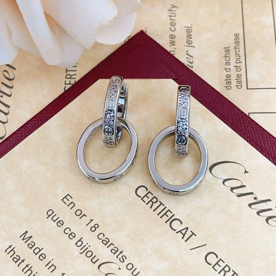 Cartier Silver Diamond Double Hoop Earrings
