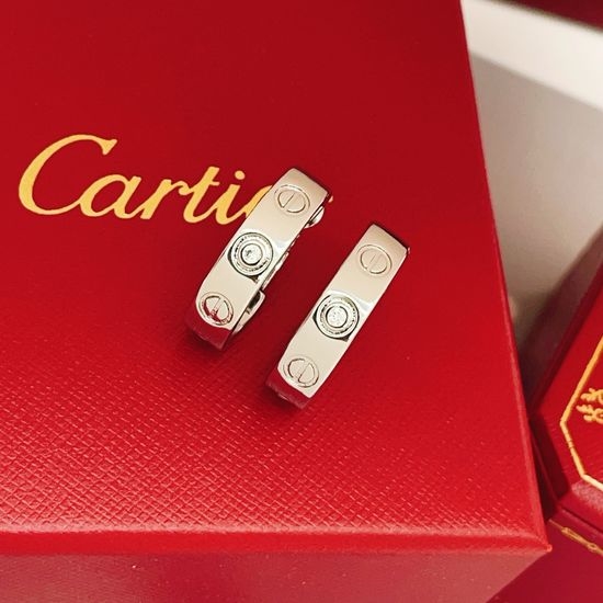 Cartier Silver Diamond Inlaid Smooth Stud Earrings