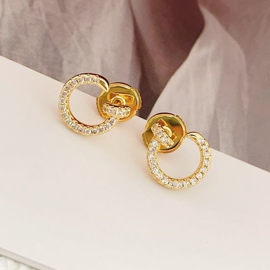 Cartier Golden Inlaid Nail Design Stylish Stud Earrings