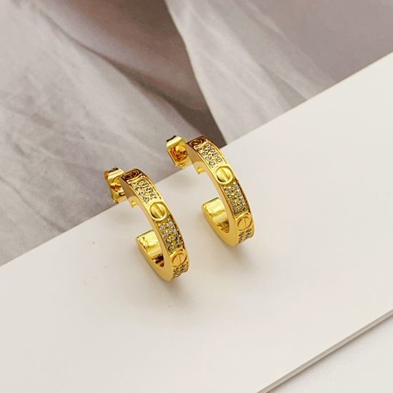 Cartier Gold Diamond Inlaid Stud Earrings