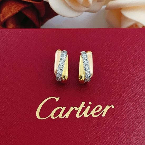 Cartier Elegant Three Tone Diamond Square Stud Earrings