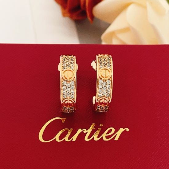 Cartier Rose Gold Pave Crystal Round Earrings