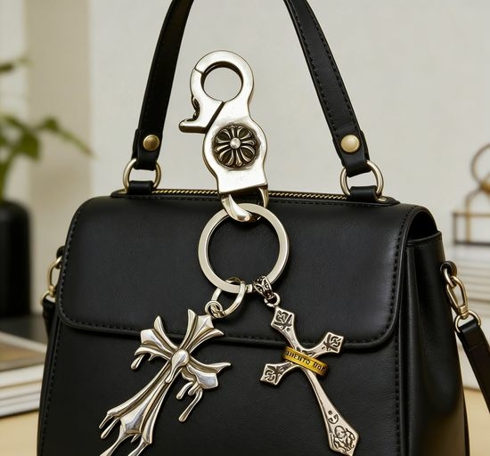 Chrome Hearts Double Cross Vintage Carved Keychain Pendant