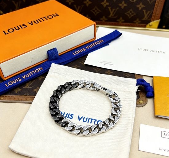 Louis Vuitton LV Two-Tone Engraved Bracelet Exquisite Craft Jewelry