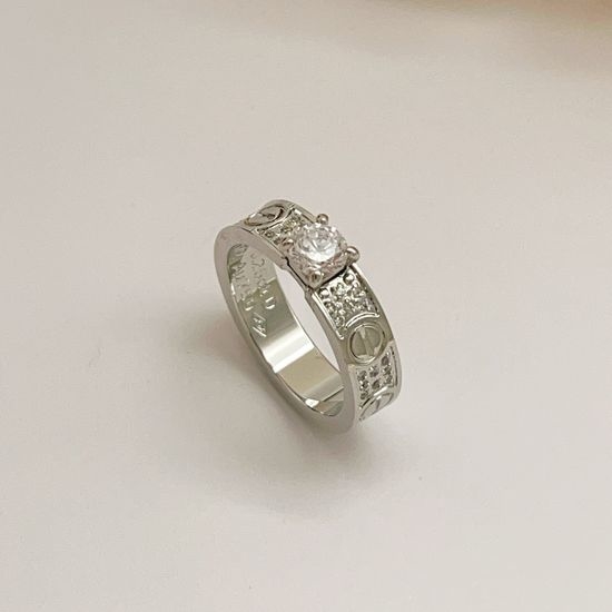 Cartier Silver Single Diamond Paved Brass Ring
