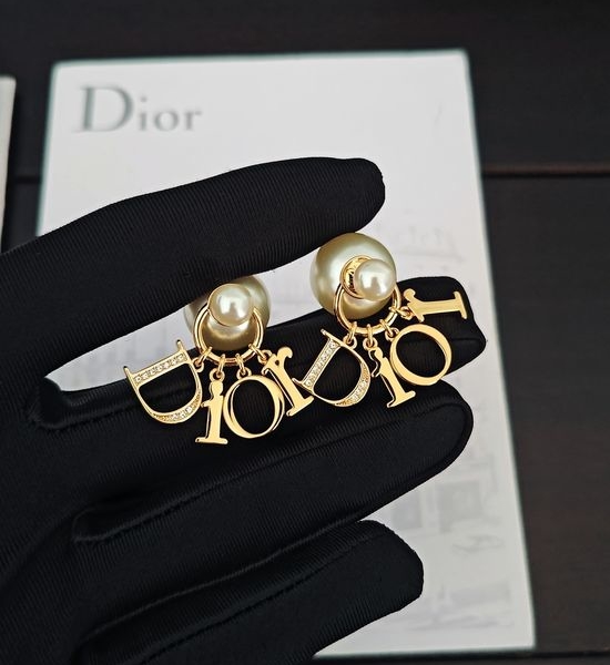 Christian Dior CD Pearl Tassel Drop Earrings Brass Jewelry