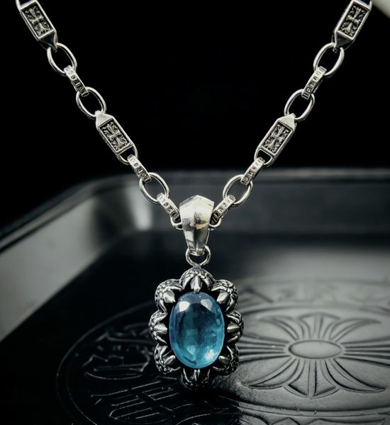 Chrome Hearts Aquamarine Pendant Retro Necklace