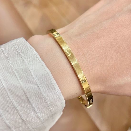Yves Saint Laurent YSL Engraved Letter Narrow Stainless Steel Bangle