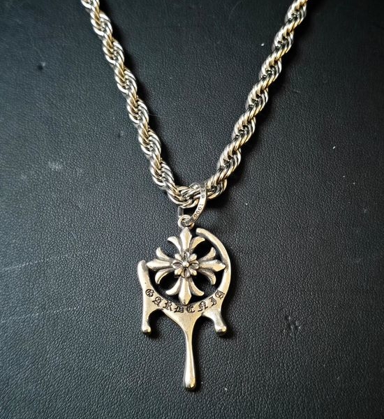 Chrome Hearts Cross Crescent Drop Pendant Necklace
