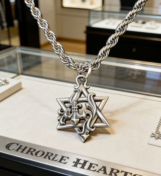 Chrome Hearts Hexagram Fleur-de-lis Pendant Necklace