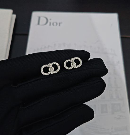 Christian Dior CD Platinum Full Diamond Earrings Premium Brass Material