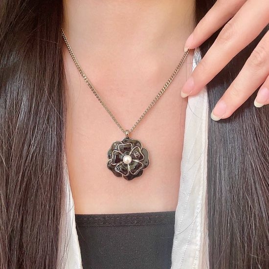 Chanel Camellia Double C Pendant Necklace