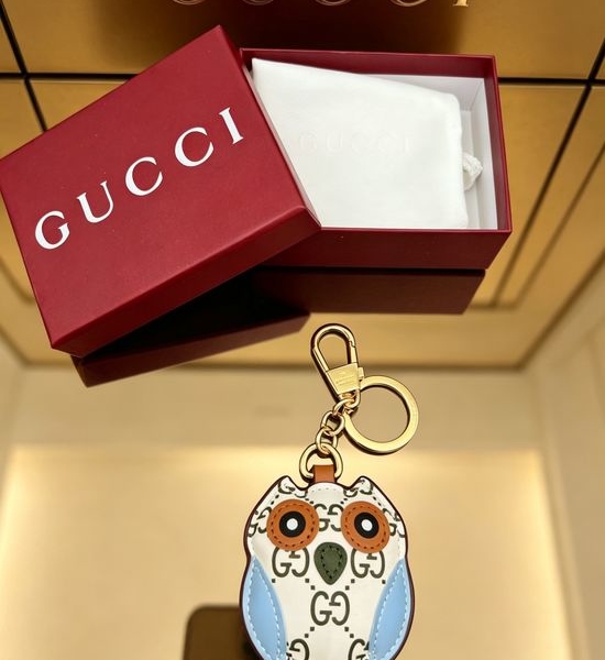 Gucci Owl Shaped Double Sided Leather Keychain