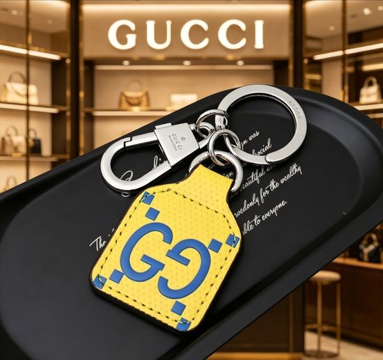 Gucci Yellow Blue Color Block Tag Keychain Charm