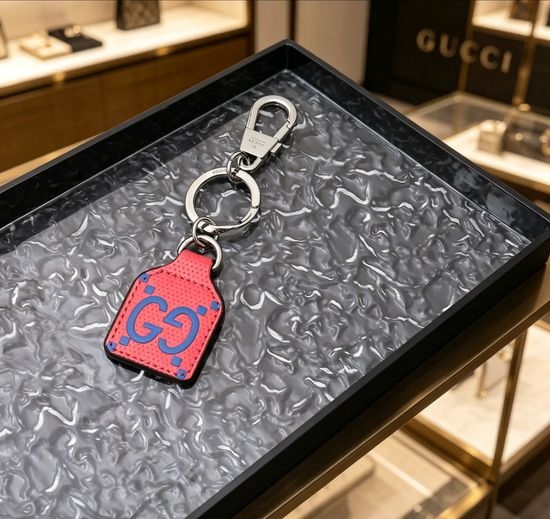 Gucci Red Blue Color Block Tag Keychain Charm