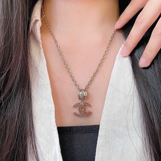 Chanel Crystal Inlaid Double C Necklace