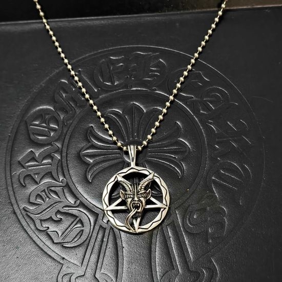 Chrome Hearts Pentagram Goat Head Pendant Necklace