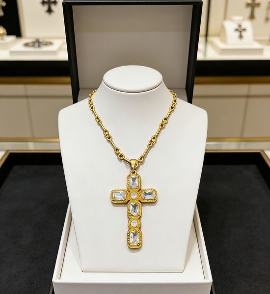 Chrome Hearts Square Crystal Cross Pendant Necklace